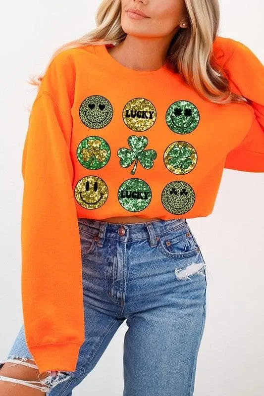 Smile St Patricks day Graphic Fleece Sweatshirts.