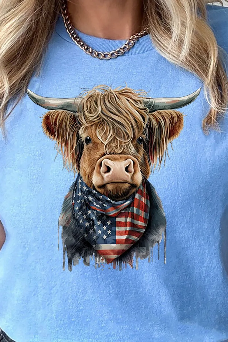 Stars And Stripes Highland Cow Short Sleeve Relaxed Fit T-Shirt
