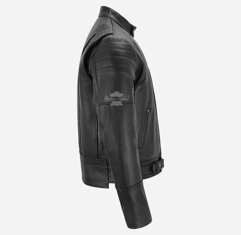 STOCKLIN Men's Biker Leather Jacket Fitted Motorcycle Leather Jacket