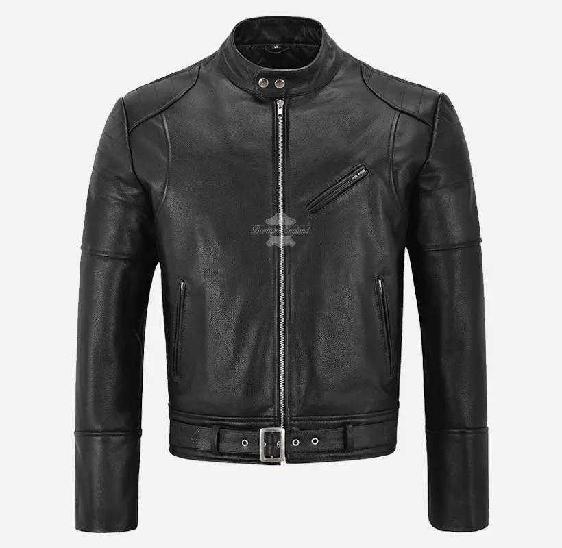 STOCKLIN Men's Biker Leather Jacket Fitted Motorcycle Leather Jacket