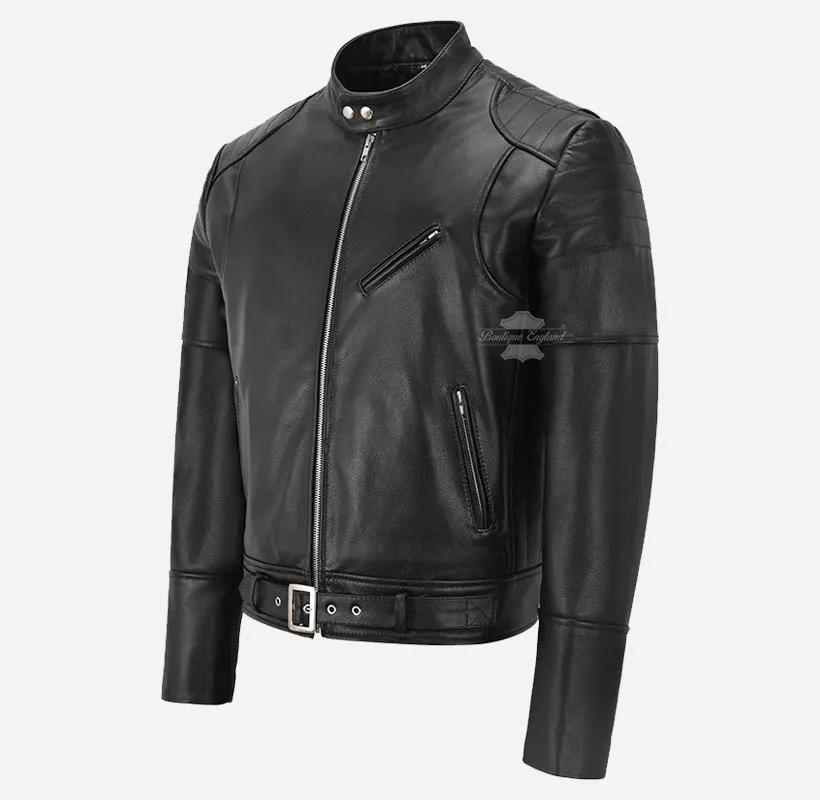 STOCKLIN Men's Biker Leather Jacket Fitted Motorcycle Leather Jacket