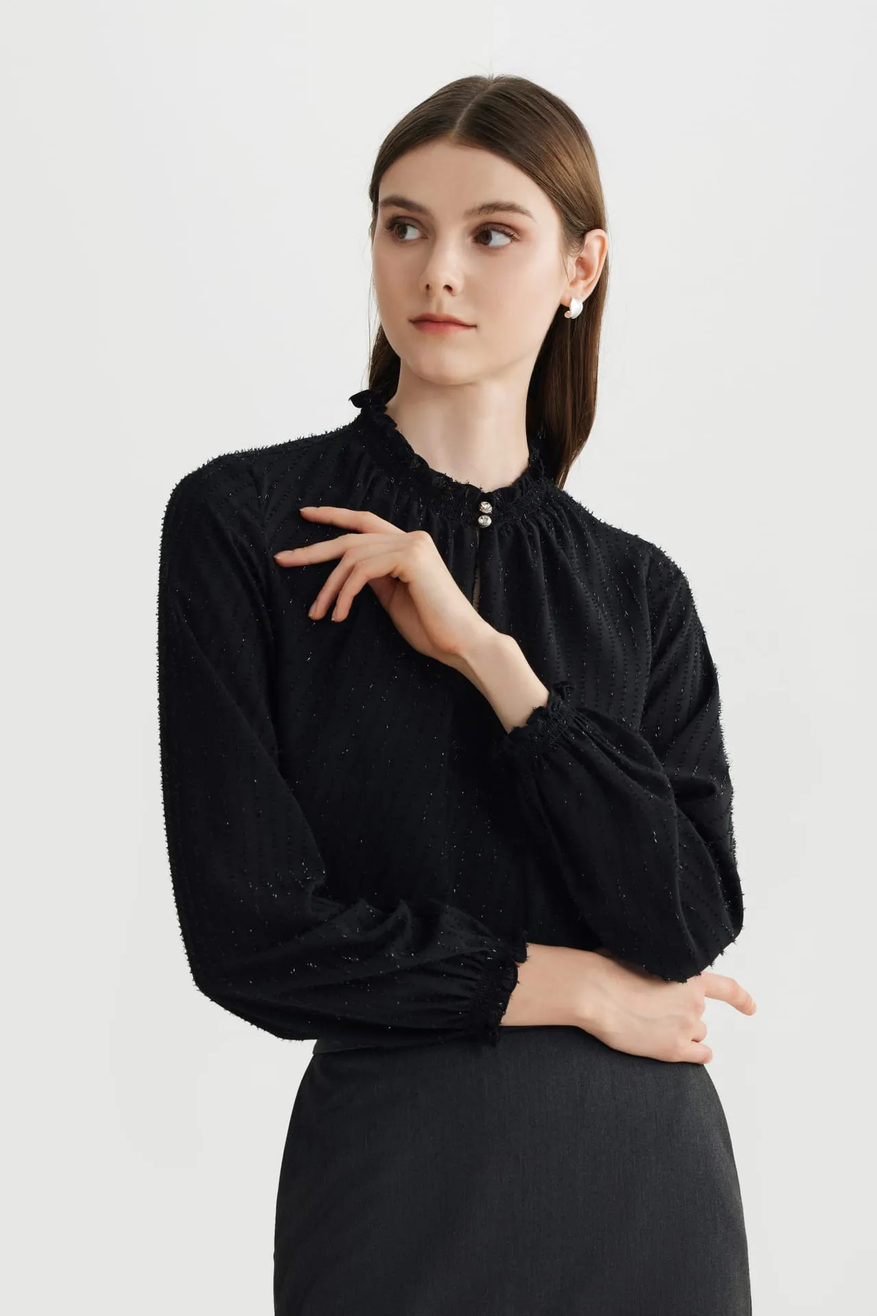 Swiss Dot Stand collar blouse