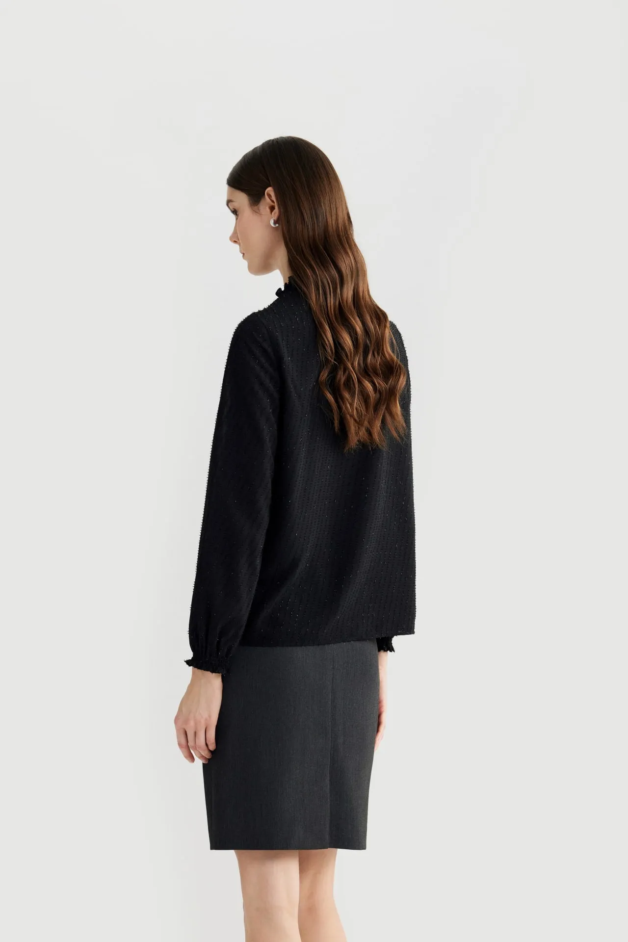 Swiss Dot Stand collar blouse