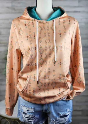 Tan & Turquoise Aztec Hoodie