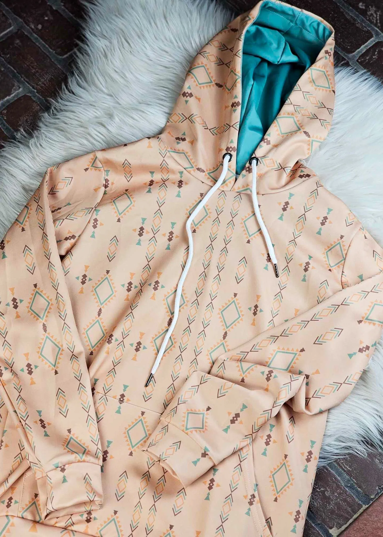 Tan & Turquoise Aztec Hoodie