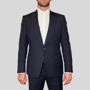 Tattersall Check Peak Lapel Suit - Navy
