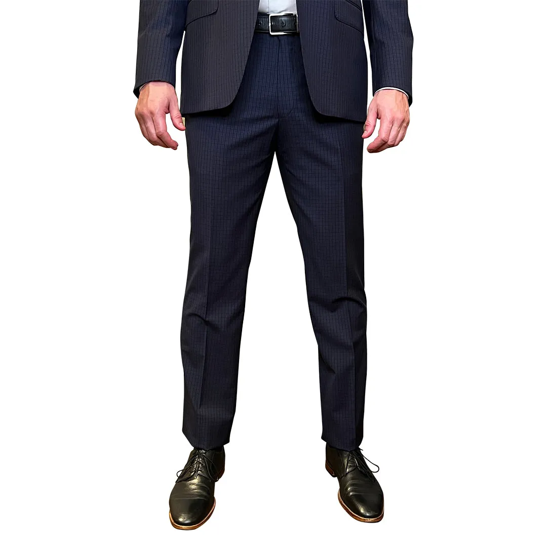 Tattersall Check Peak Lapel Suit - Navy