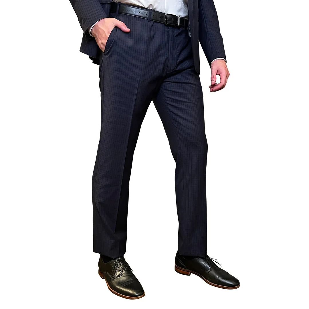 Tattersall Check Peak Lapel Suit - Navy