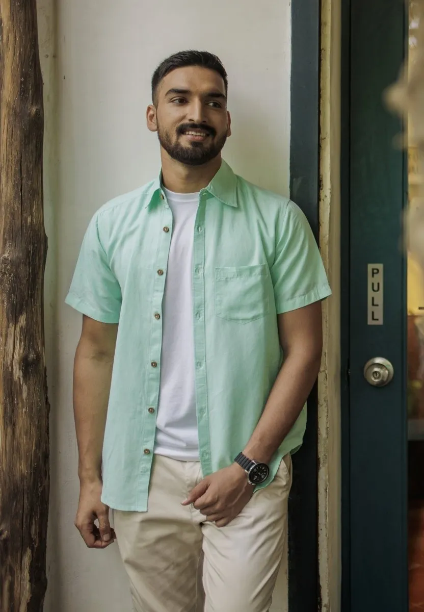 TENCEL™ Lyocell-Linen Half Sleeve Shirt in Mint Green