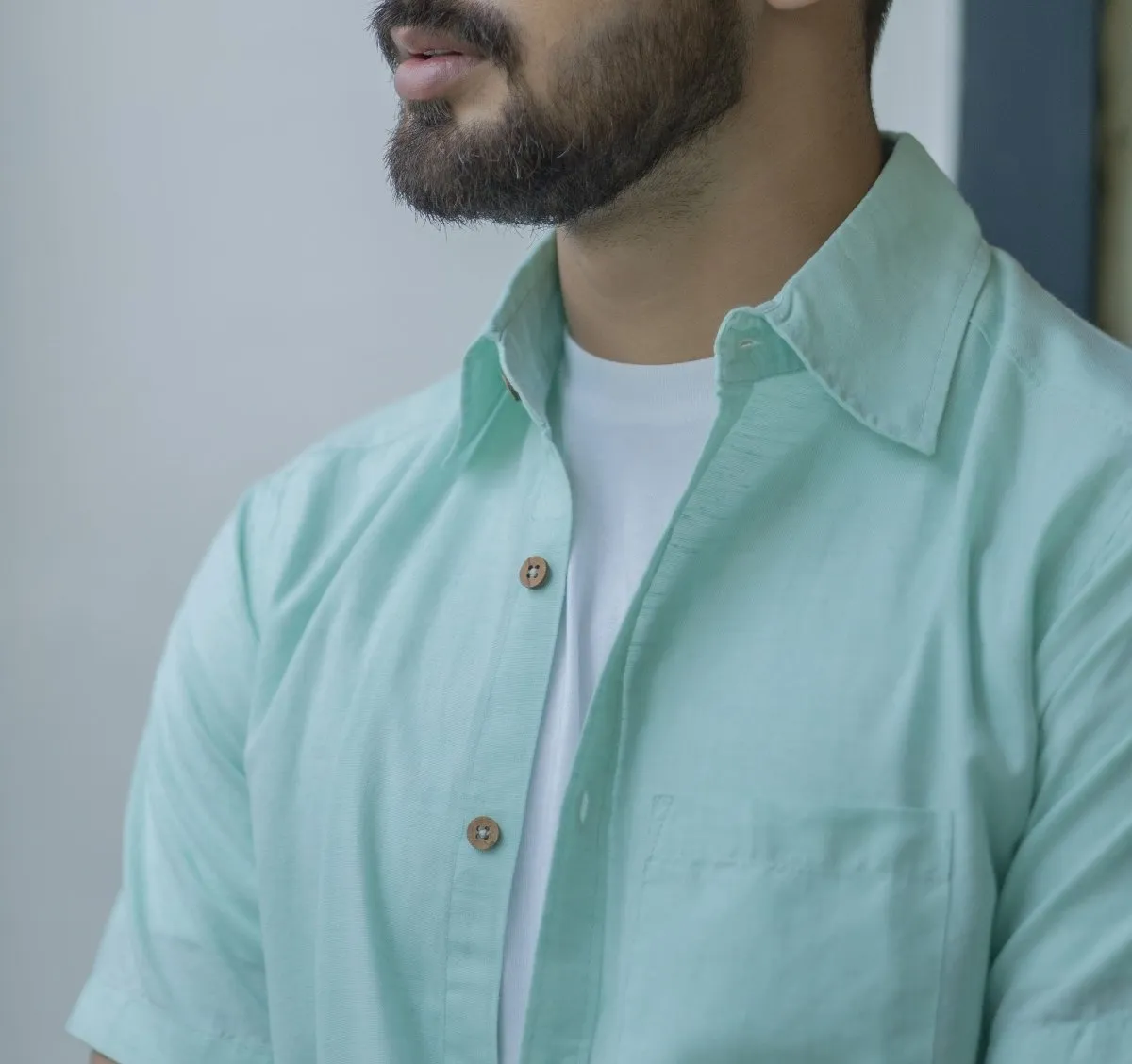 TENCEL™ Lyocell-Linen Half Sleeve Shirt in Mint Green
