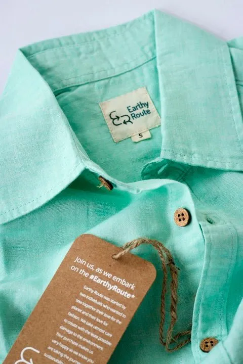 TENCEL™ Lyocell-Linen Half Sleeve Shirt in Mint Green