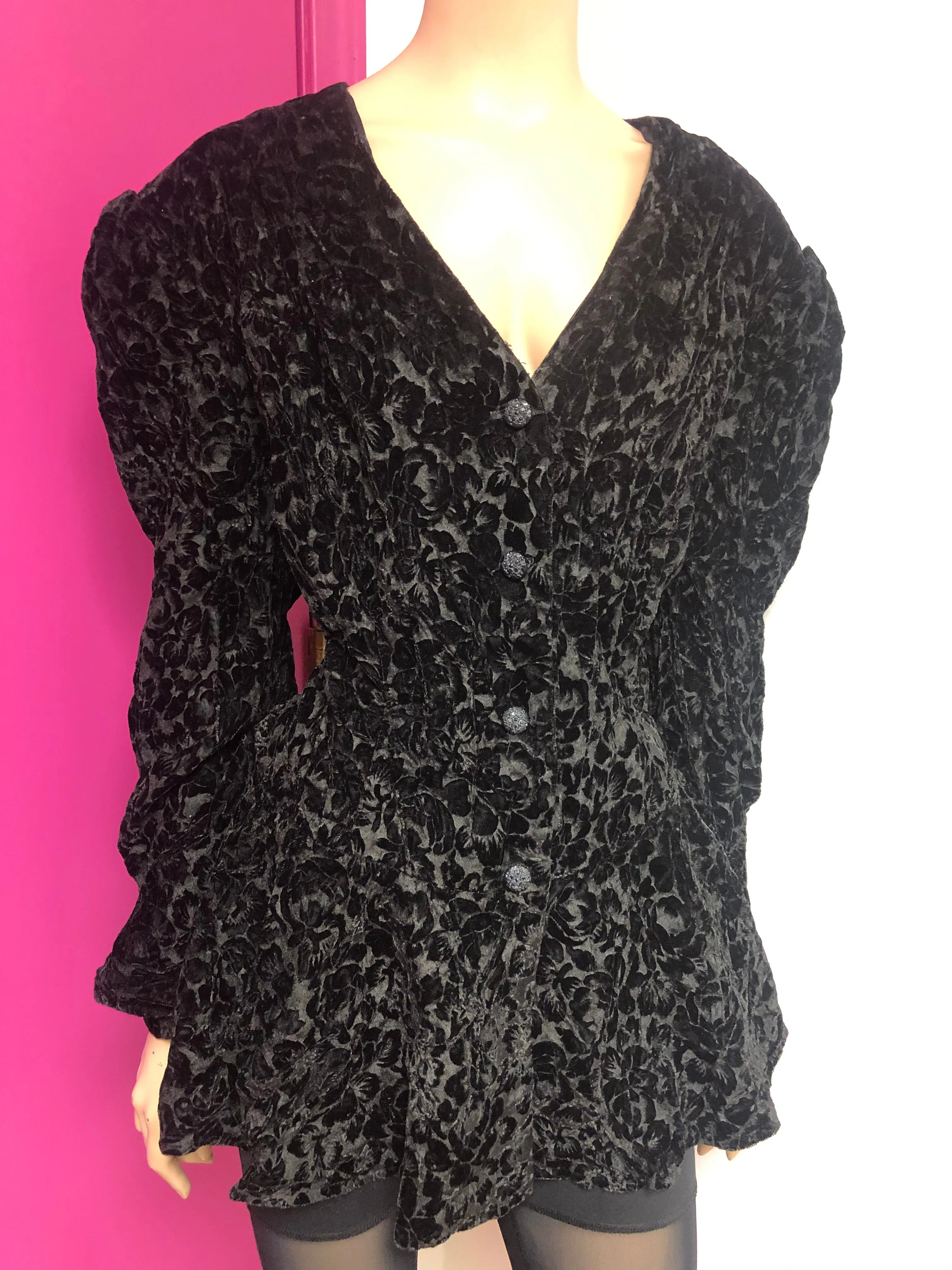 Vintage "Black Rose" Velour Peplum Blazer Size 3X