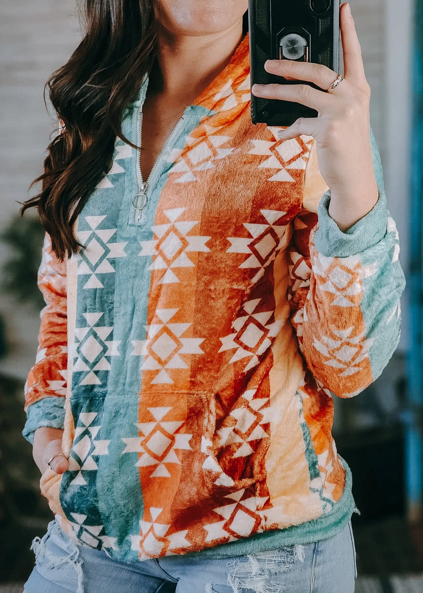 Warm Tones Aztec Fleece Zip Hoodie