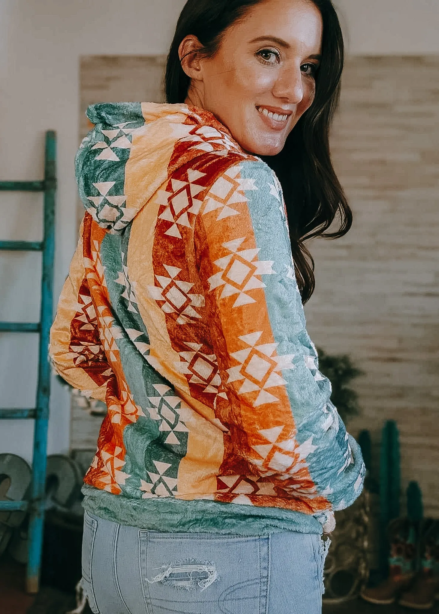 Warm Tones Aztec Fleece Zip Hoodie