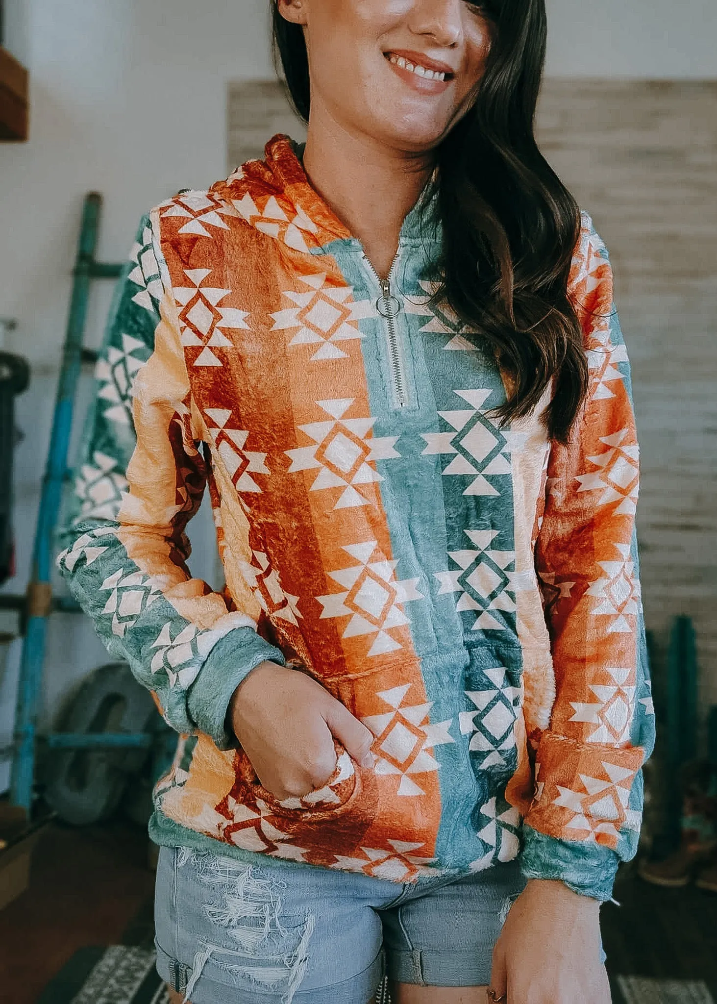 Warm Tones Aztec Fleece Zip Hoodie