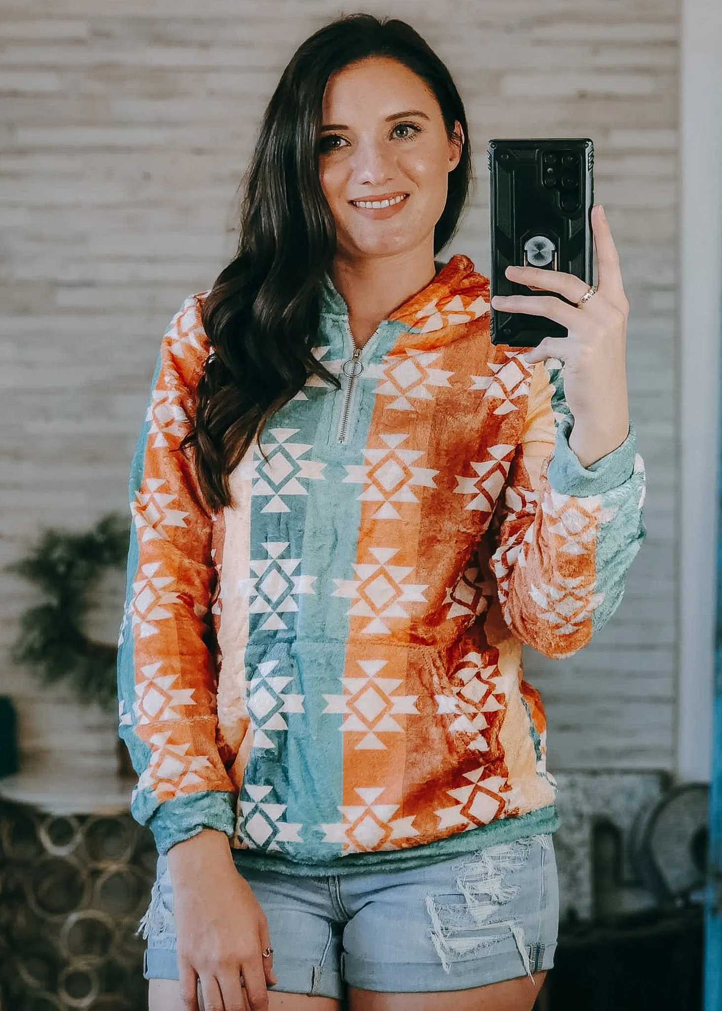Warm Tones Aztec Fleece Zip Hoodie