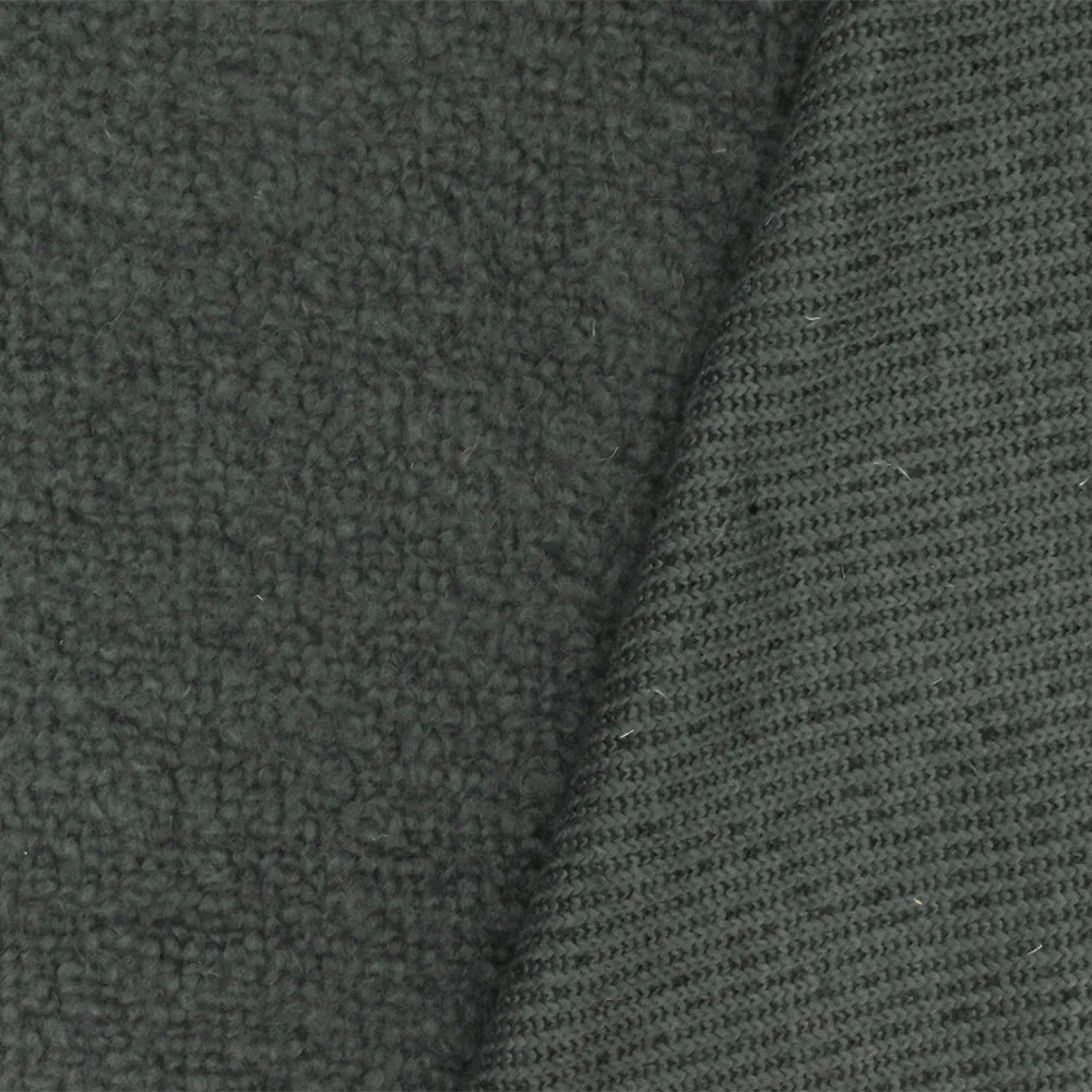 Weathered Gray Solid Wool Polyester Berber Fleece Knit Fabric