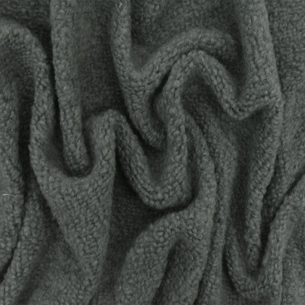 Weathered Gray Solid Wool Polyester Berber Fleece Knit Fabric