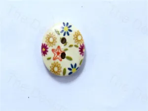 White Round Flower And Star Design Designer Wooden Buttons