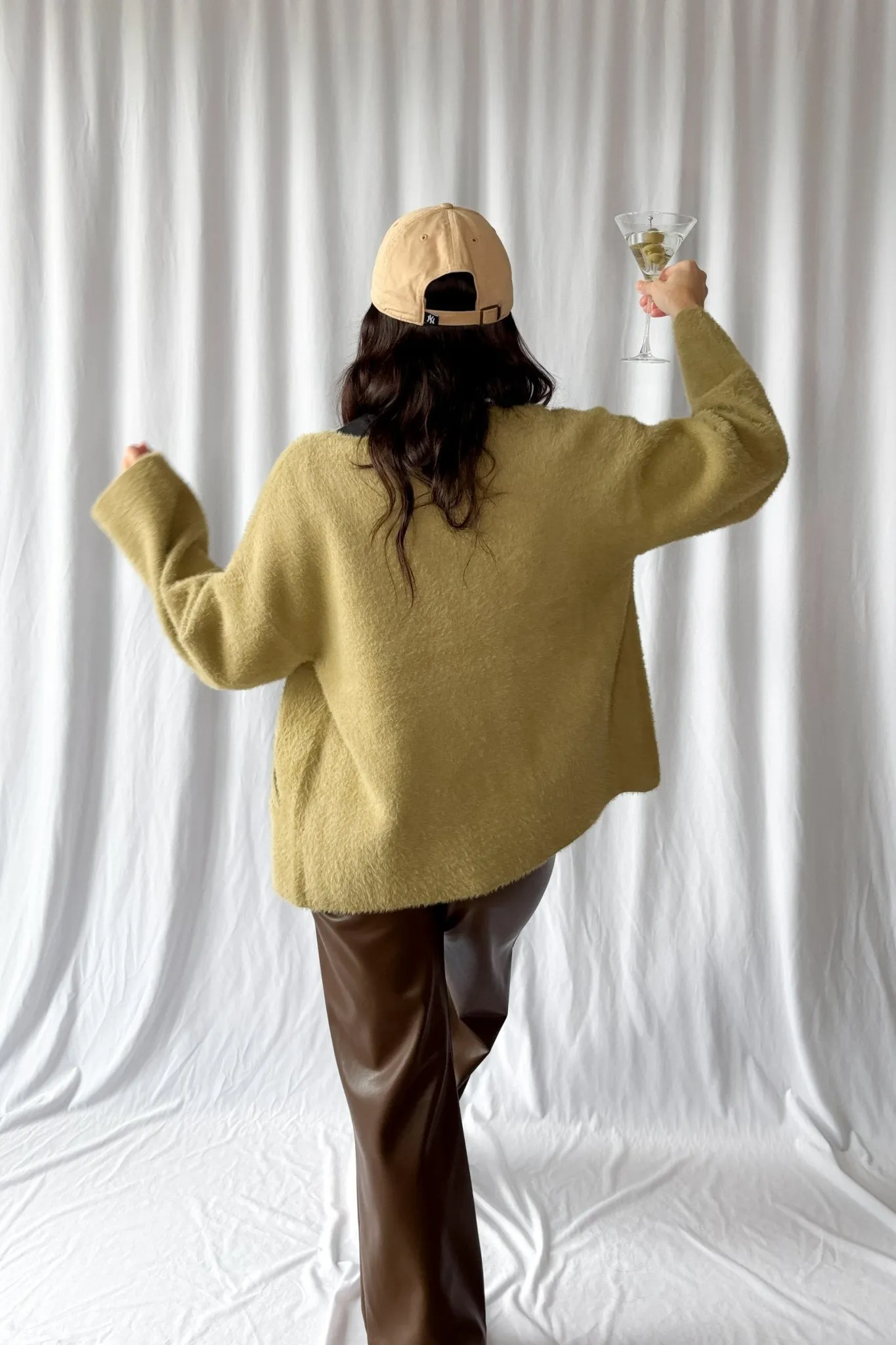 Women's Enchanted Olive Fuzzy Cardigan Coat | Green