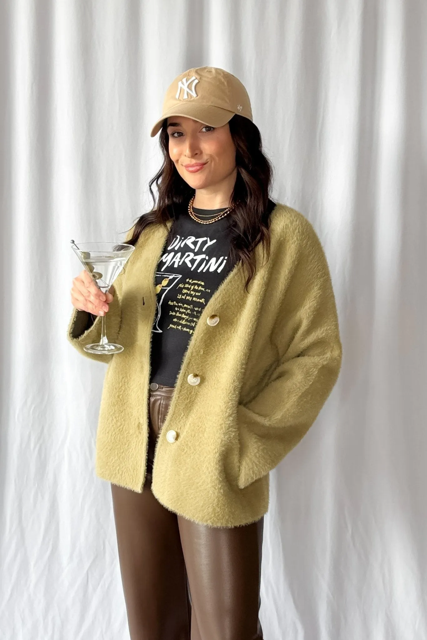 Women's Enchanted Olive Fuzzy Cardigan Coat | Green