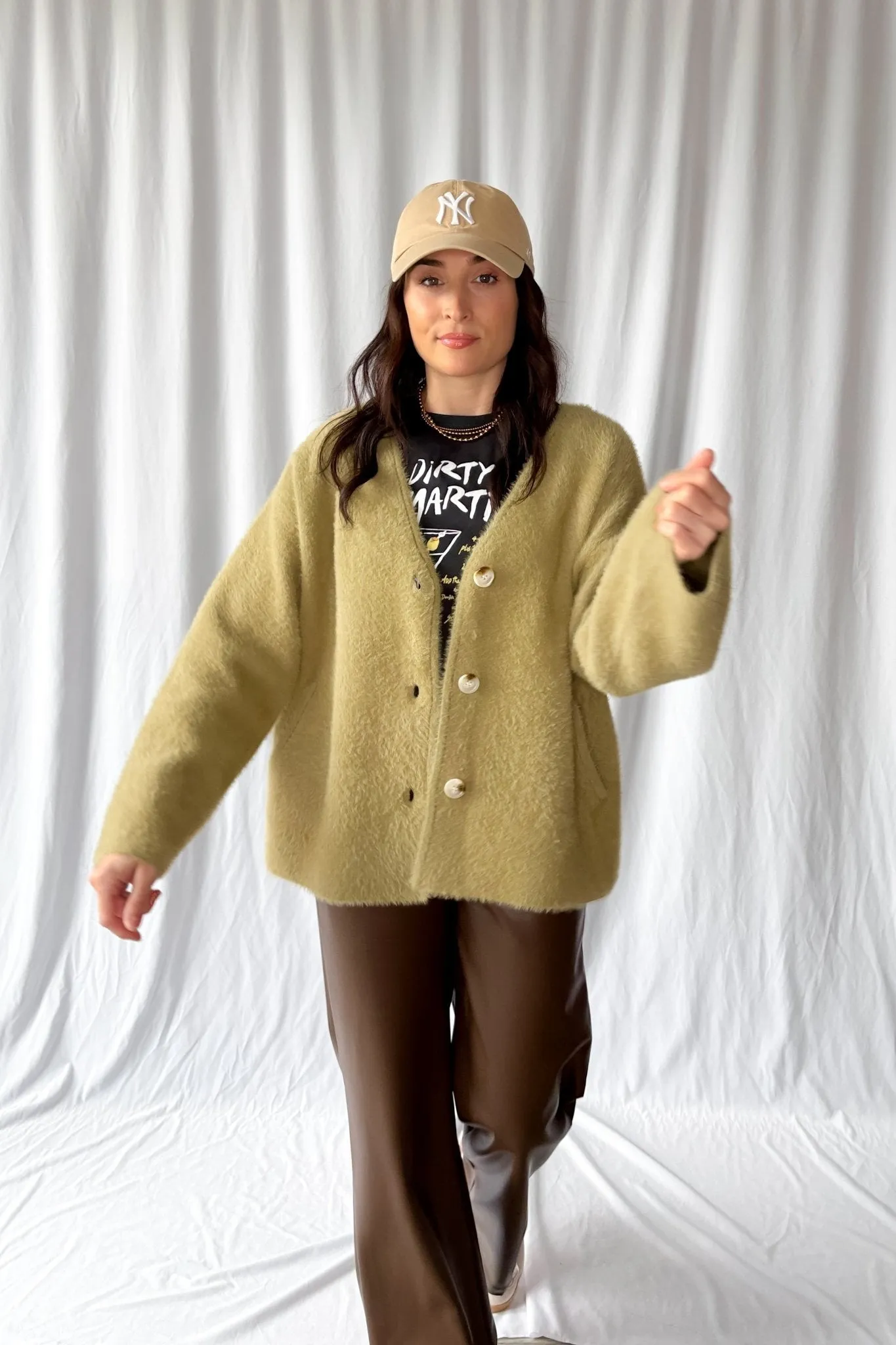 Women's Enchanted Olive Fuzzy Cardigan Coat | Green