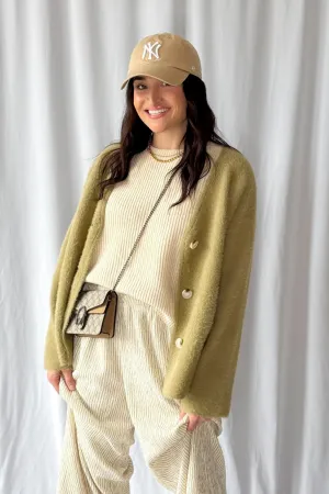 Women's Enchanted Olive Fuzzy Cardigan Coat | Green