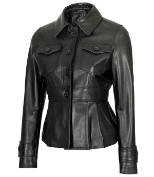 Women’s Short Body Black Peplum Leather Jacket
