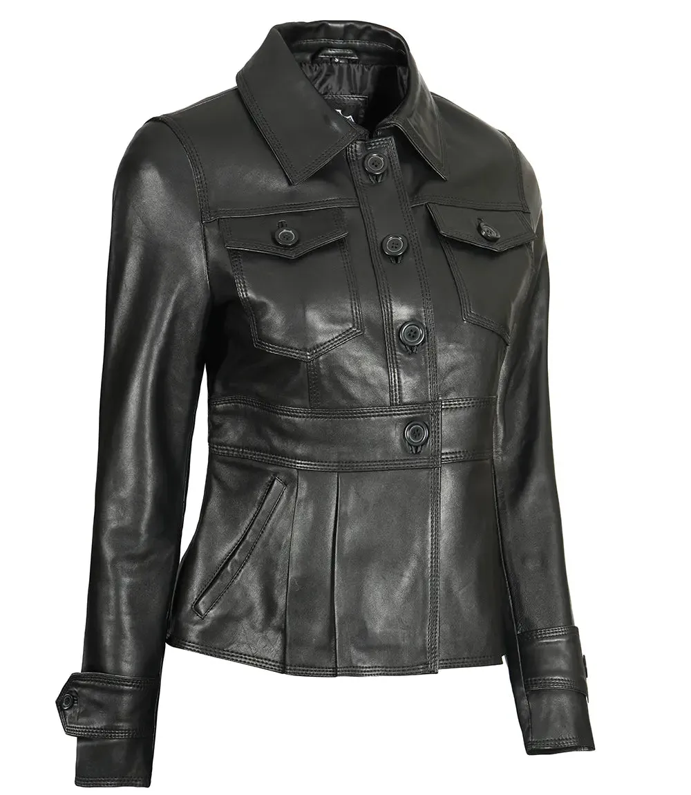 Women’s Short Body Black Peplum Leather Jacket