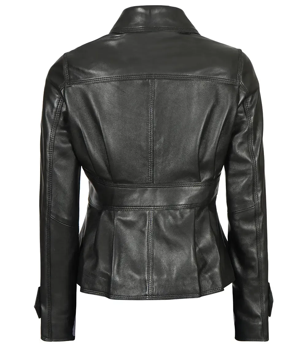 Women’s Short Body Black Peplum Leather Jacket