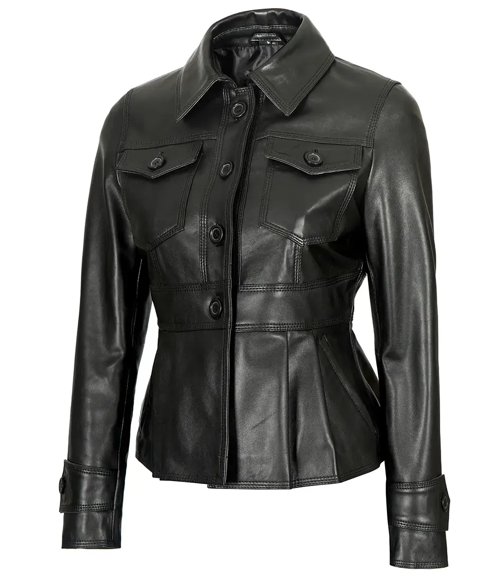 Women’s Short Body Black Peplum Leather Jacket