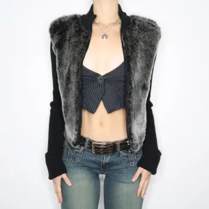 Y2K DKNY Gray Fur Zip Up Sweater (M/L)