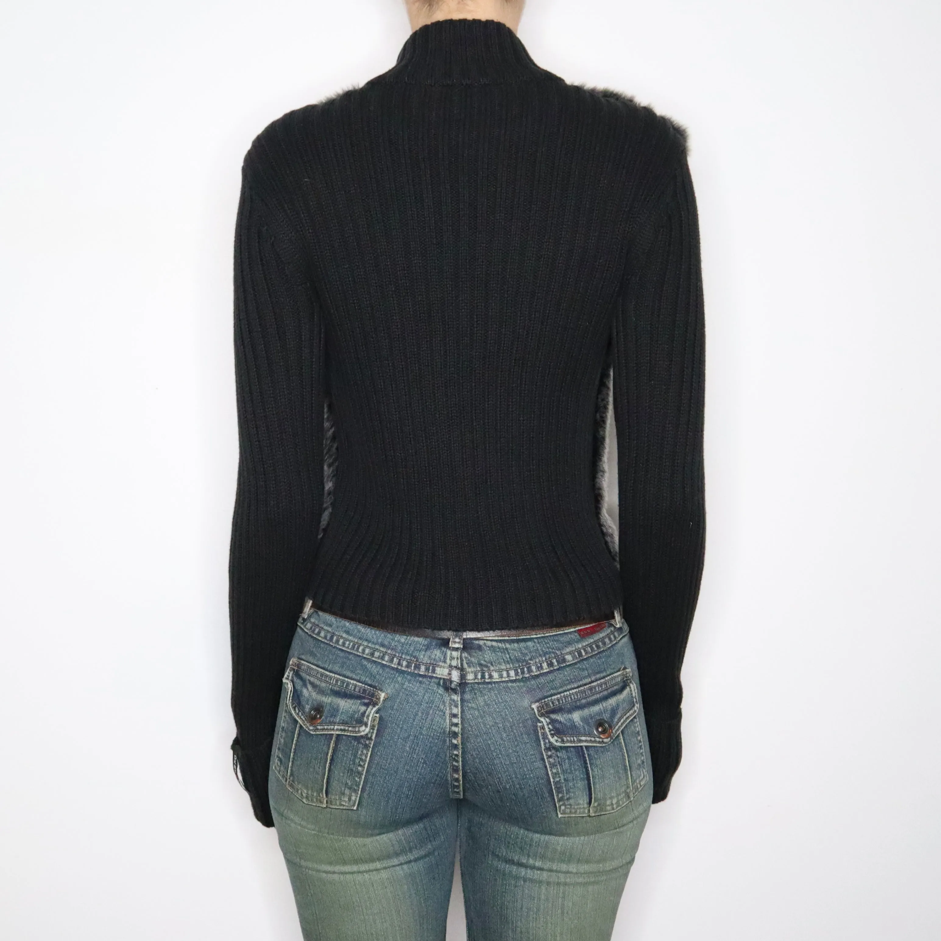 Y2K DKNY Gray Fur Zip Up Sweater (M/L)